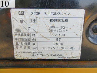 中古建設機械 中古 キャタピラー CAT 油圧ショベル・バックホー ０．７－０．９立米 320E-2