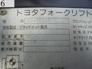 中古建設機械 中古 豊田自動織機 TOYOTA フォークリフト ディーゼルエンジン 02-7FD25